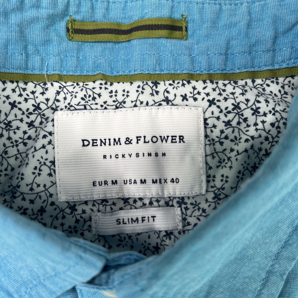 Denim & Flower Ricky Singh Blue Short Sleeve Button-Down Mens Medium Slim Fit - Picture 5 of 14